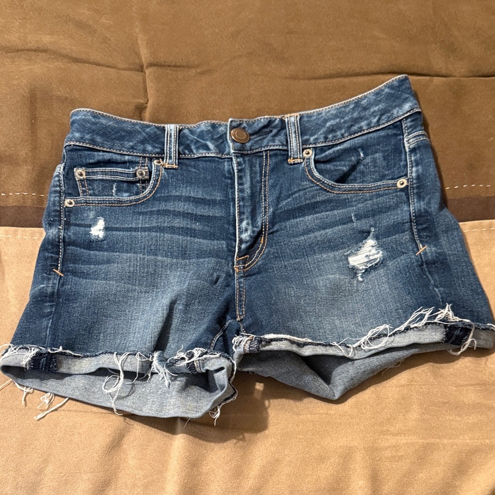 American Eagle Outfitters Blue Distressed Jean Shorts
